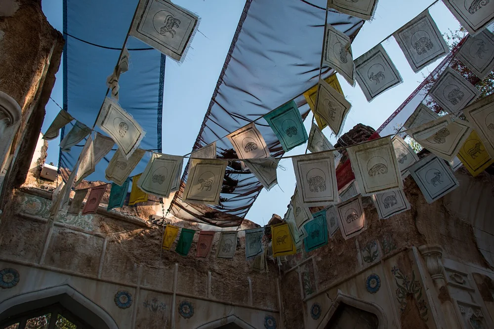 Colourful flags overhead on Maharajah Jungle Trek at Disney’s Animal Kingdom