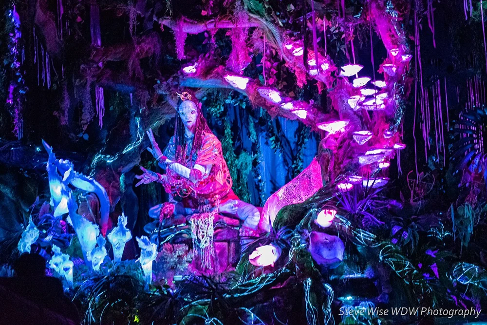Glowing rainforest scenery on Na’vi River Journey at Disney’s Animal Kingdom
