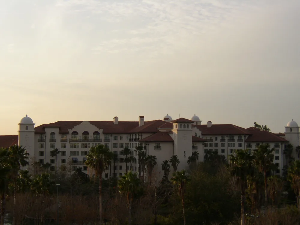Hard Rock Hotel Orlando exterior at dusk, photographed in 2005.